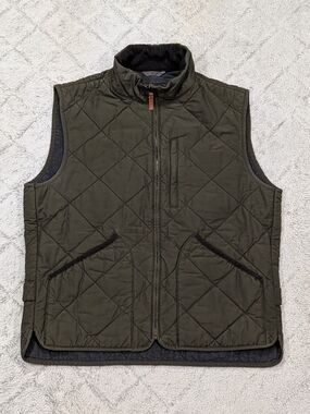 J. Crew Vest Jacket Mens M Green Olive Sussex Quilted Primaloft Full Zip Outdoor
